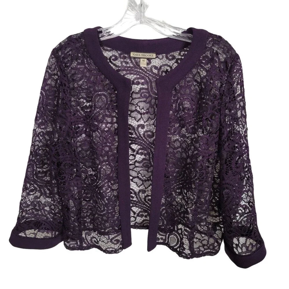 Maya Brooke Size 16 Jacket Whimsigoth Sheer Layer Lace Open Cardigan Purple - Picture 2 of 8